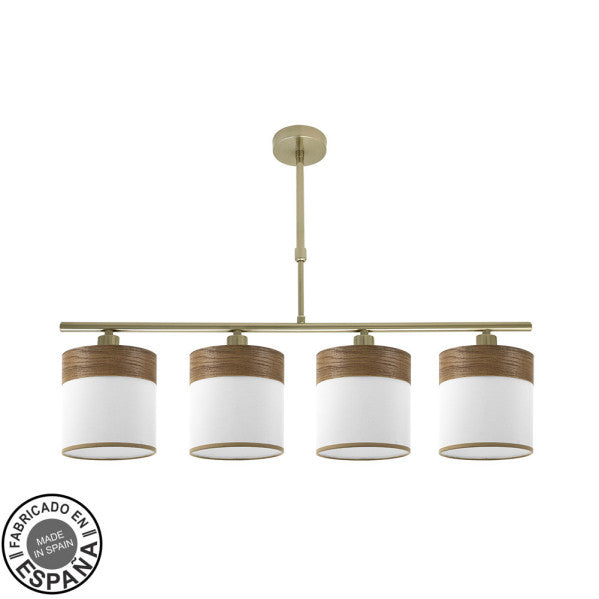 Lampara Cloe 4xe14 Cuero/blanca-madera Oscura Regx75x14 cm