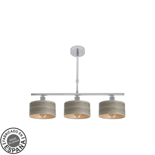 Lampara Gilda 3xe14 Cromo/madera Gris Regx55x14 Cm