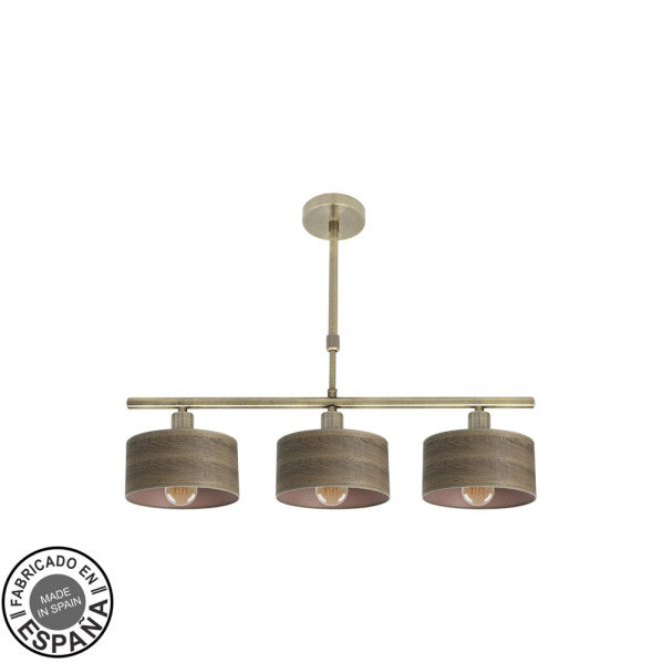 Lampara Gilda 3xe14 Cuero/madera Oscura Regx55x14 Cm