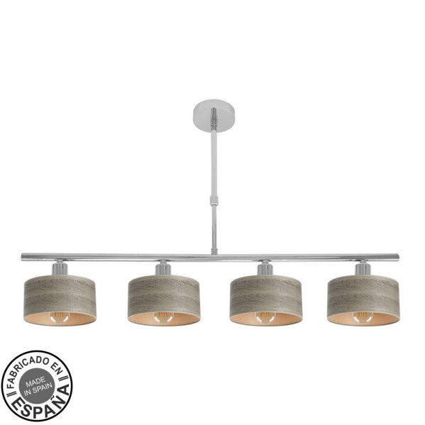 Lampara Gilda 4xe14 Cromo/madera Gris Retgx76x14 Cm