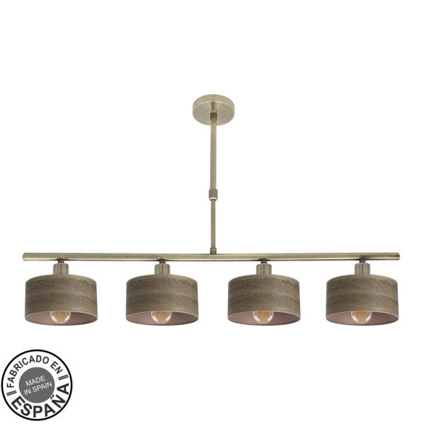 Lampara Gilda 4xe14 Cuero/madera Oscura Regx76x14 Cm