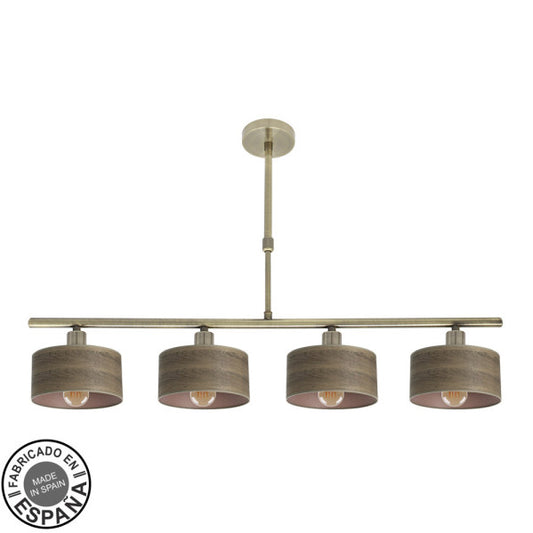 Lampara Gilda 4xe14 Cuero/madera Oscura Regx76x14 Cm