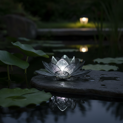 Nenúfar Solar Decorativo Luz Fría Metal y Vidrio 25cm Galix