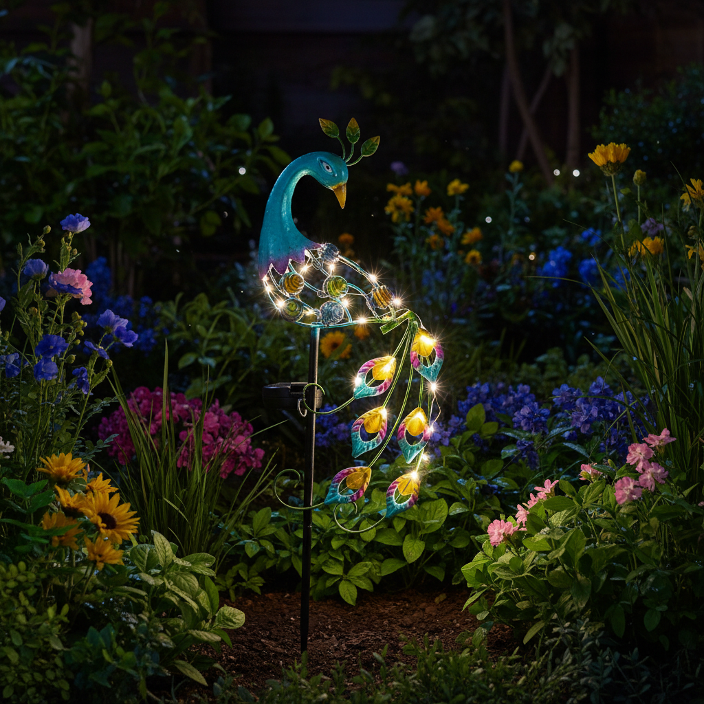 Pavo Real Solar Decorativo Metálico LED 90cm Galix