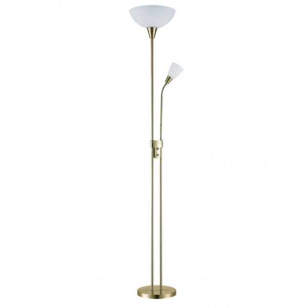 Pie De Salon Deneb 1xe27+1xe14 C/lector Cuero 180x30x30 Cm
