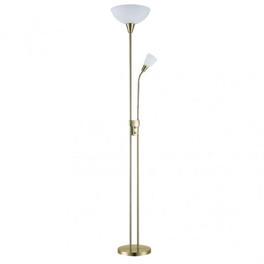 Pie De Salon Deneb 1xe27+1xe14 C/lector Cuero 180x30x30 Cm