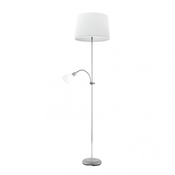 Pie De Salon Rilon 1xe27+1xe14 C/lector Plata  Pantalla Blanca 175,5x40x40 Cm
