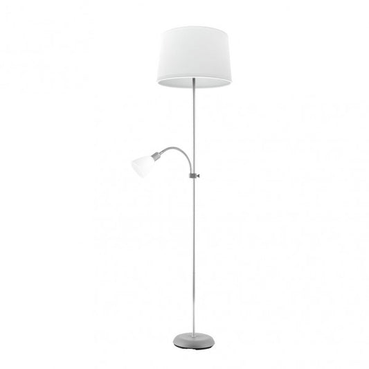 Pie De Salon Rilon 1xe27+1xe14 C/lector Plata  Pantalla Blanca 175,5x40x40 Cm