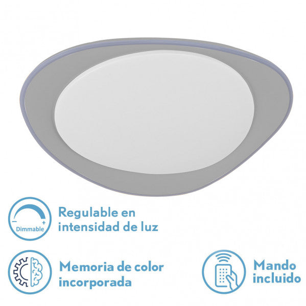 Plafon 72w Daire Gris 3000-4000-6500k 5616lm  7x55x55cm Remoto+reg.int+memoria
