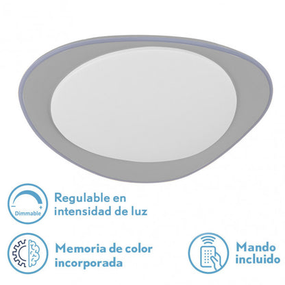 Plafon 72w Daire Gris 3000-4000-6500k 5616lm  7x55x55cm Remoto+reg.int+memoria