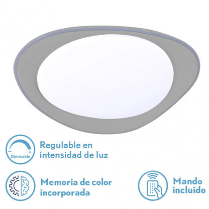 Plafon 72w Daire Gris 3000-4000-6500k 5616lm  7x55x55cm Remoto+reg.int+memoria