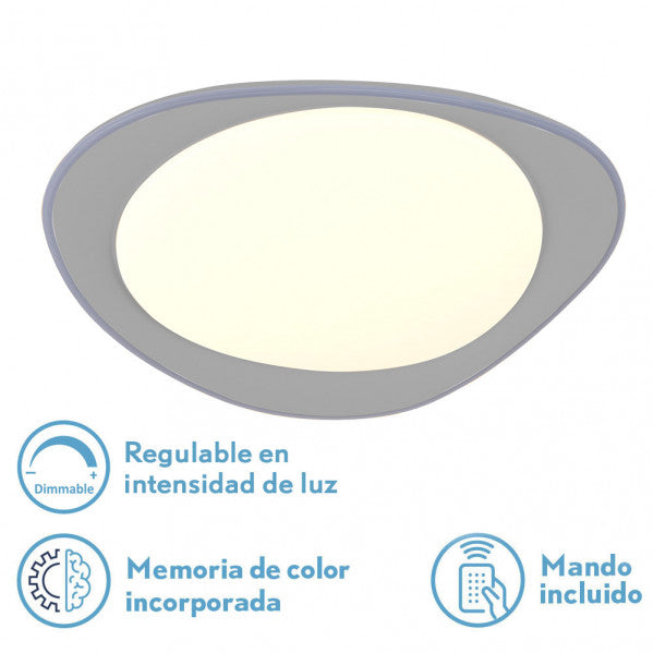 Plafon 72w Daire Gris 3000-4000-6500k 5616lm  7x55x55cm Remoto+reg.int+memoria