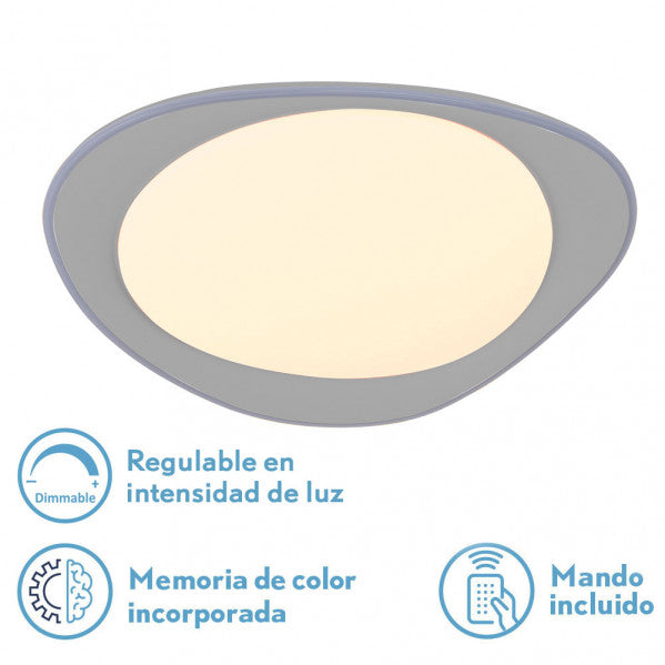 Plafon 72w Daire Gris 3000-4000-6500k 5616lm  7x55x55cm Remoto+reg.int+memoria