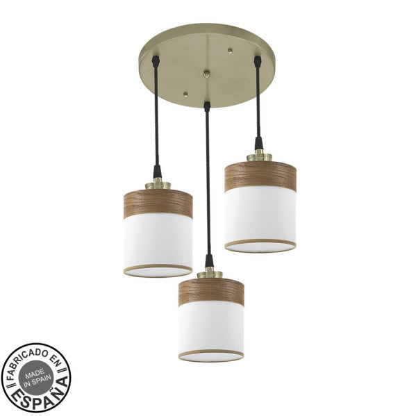 Plafon Cloe 3xe27 Cuero/blanca-madera Oscura Regx42x42 cm