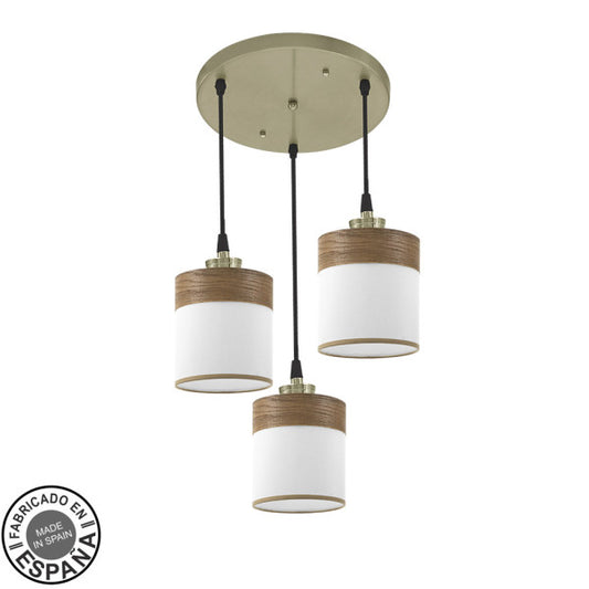 Plafon Cloe 3xe27 Cuero/blanca-madera Oscura Regx42x42 cm