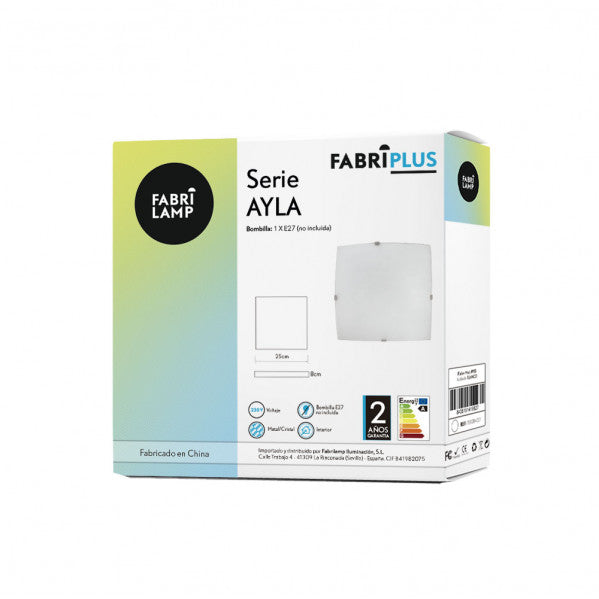 Plafon Cuadrado Ayla 1xe27 Blanco 25x25x6 Cm