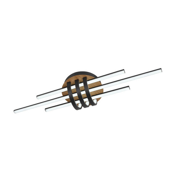 Plafon Kirova 64w 3000-4000-6500k Negro/madera 7040lm  Lm C/remoto,memoria Y Reg.intensidad 13,5x85,5x23,5cm