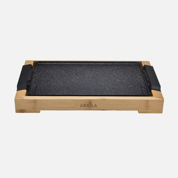 Plancha De Asar Elct.ozuki 2000w Negro/bambu Sup.ceramica,termost.reg.facil Limpiar 6,5x52,5x28,5cm