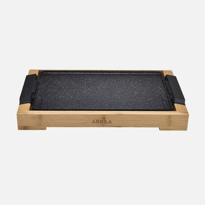 Plancha De Asar Elct.ozuki 2000w Negro/bambu Sup.ceramica,termost.reg.facil Limpiar 6,5x52,5x28,5cm