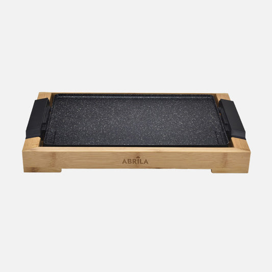 Plancha De Asar Elct.ozuki 2000w Negro/bambu Sup.ceramica,termost.reg.facil Limpiar 6,5x52,5x28,5cm