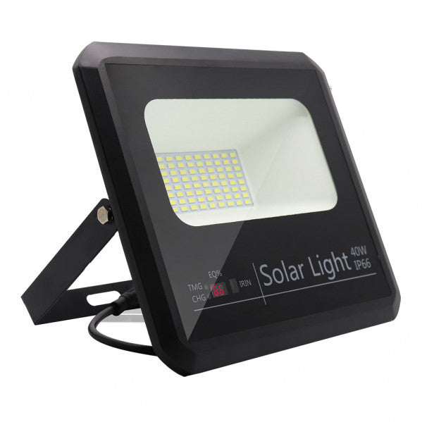 Proyector Solar Malaquita 40w 6500k Negro 3600lm (20,5x23x6)(35x23,5x2)cm mando y Cable 5m