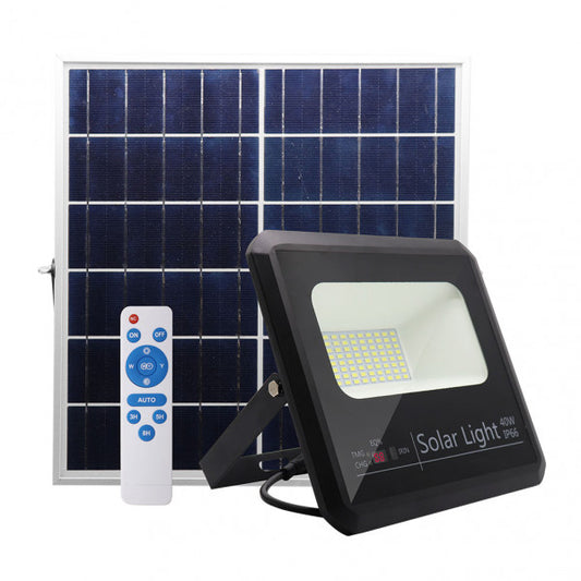 Proyector Solar Malaquita 40w 6500k Negro 3600lm (20,5x23x6)(35x23,5x2)cm mando y Cable 5m