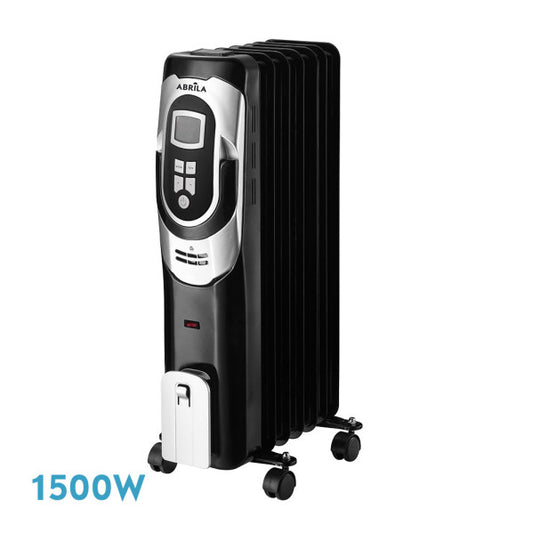 Radiador Aceite Confort 1500w 7elementos Negro/plata 3potencias Termost.reg. Temporizador, Ruedas Luz Ind. 62x34x24cm