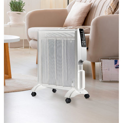 Radiador De Mica Abrigo 2000w 4elem Blanco/plata Remoto 2potencias Antivuelco Temporiz.display 61,5x56x26,5 Cm