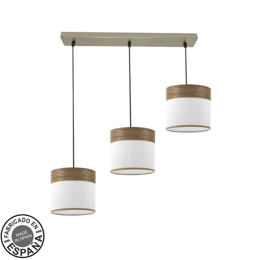Regleta Cloe 3xe27 Cuero/blanca-madera Oscura Regx60x16 cm