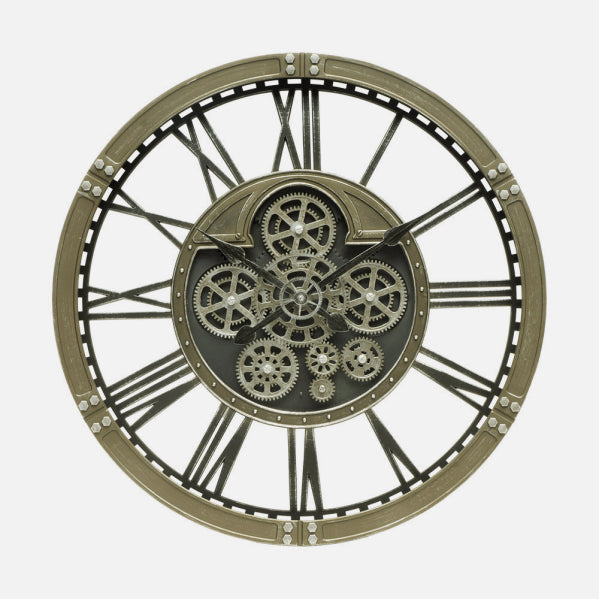 Reloj De Pared Agron Cuero 60x60x7cm Engranajes Con Movimiento