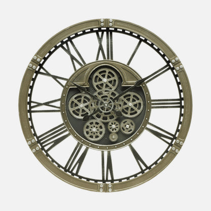 Reloj De Pared Agron Cuero 60x60x7cm Engranajes Con Movimiento