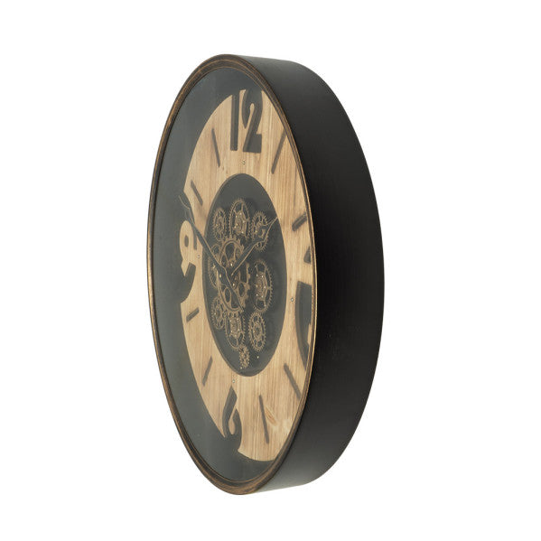 Reloj De Pared Almanzora Negro/haya/oro 60x60x8cm Engranajes Con Movimiento