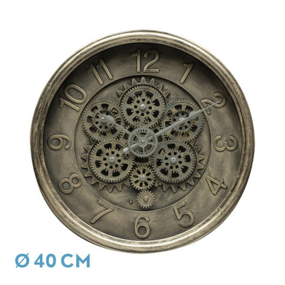 Reloj De Pared Atarfe Oro Rustico 40x40x7cm Engranajes Con Movimiento