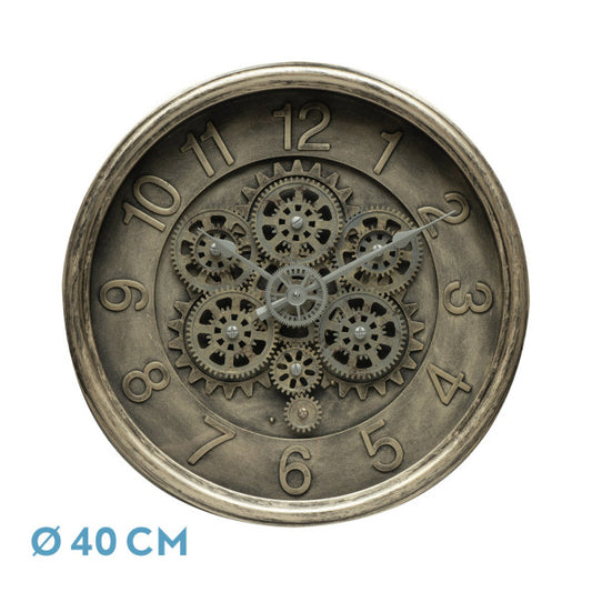 Reloj De Pared Atarfe Oro Rustico 40x40x7cm Engranajes Con Movimiento