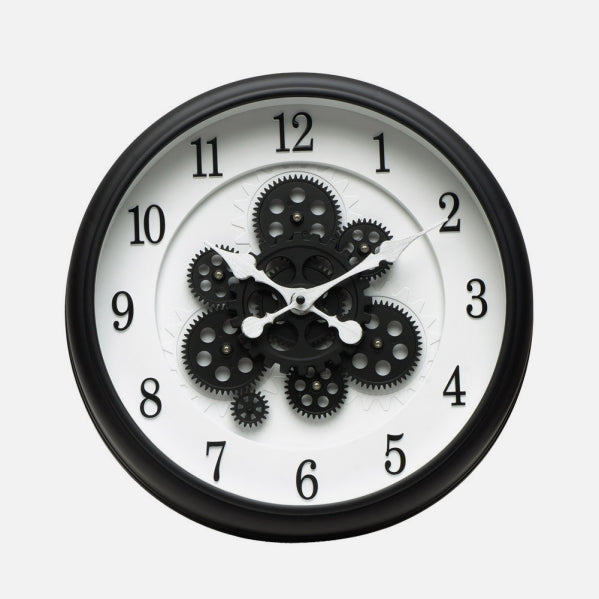 Reloj De Pared Bubion Negro/blanco 40x40x7cm Engranajes Con Movimiento