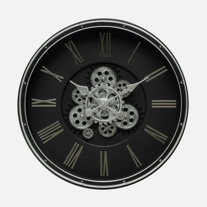Reloj De Pared Cacin Negro/plata 50x50x6cm Engranajes Con Movimiento