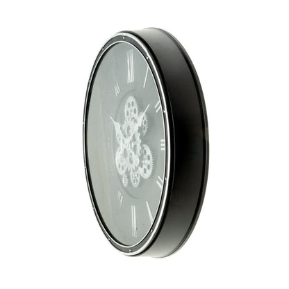 Reloj De Pared Cacin Negro/plata 50x50x6cm Engranajes Con Movimiento