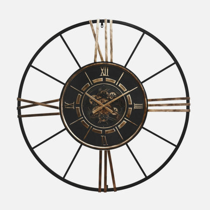 Reloj De Pared Cañete Negro/oro 120x120x8cm Engranajes Con Movimiento