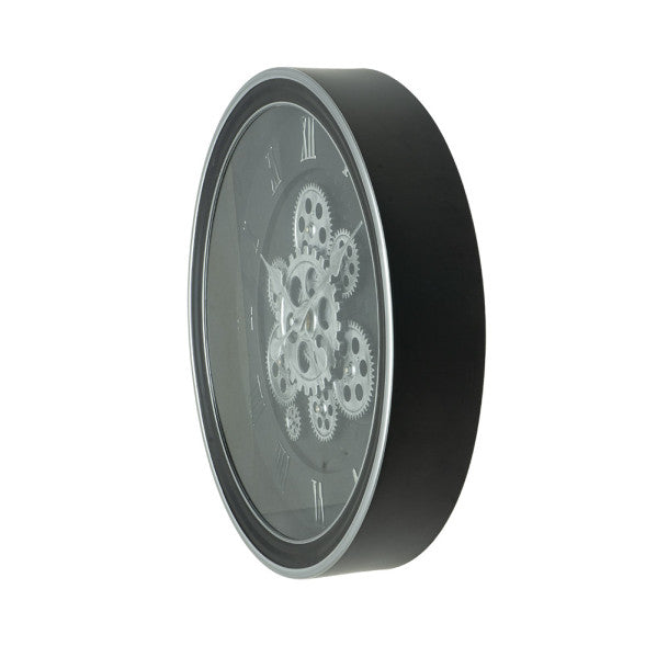 Reloj De Pared Chercos Negro/plata 40x40x7cm Engranajes Con Movimiento