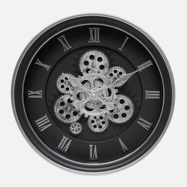 Reloj De Pared Chercos Negro/plata 40x40x7cm Engranajes Con Movimiento