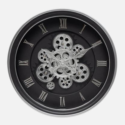 Reloj De Pared Chercos Negro/plata 40x40x7cm Engranajes Con Movimiento