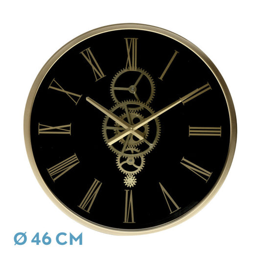 Reloj De Pared Duque Negro/oro 46x46x7cm Engranajes Con Movimiento