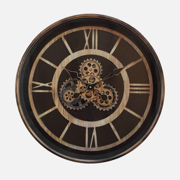 Reloj De Pared Durcal Marron/haya/oro 60x60x8cm Engranajes Con Movimiento