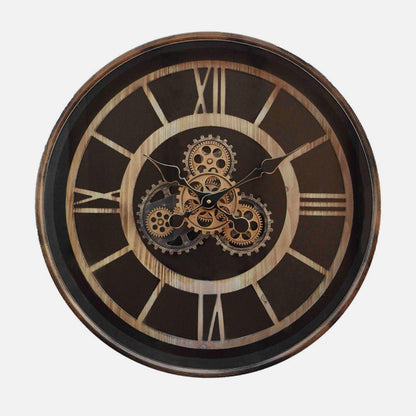 Reloj De Pared Durcal Marron/haya/oro 60x60x8cm Engranajes Con Movimiento
