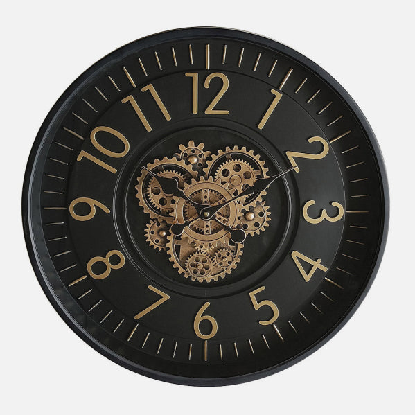 Reloj De Pared Lacio Oro/negro 46x46x8cm Engranajes Con Movimiento
