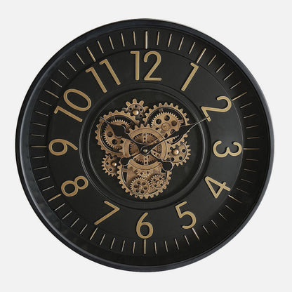 Reloj De Pared Lacio Oro/negro 46x46x8cm Engranajes Con Movimiento
