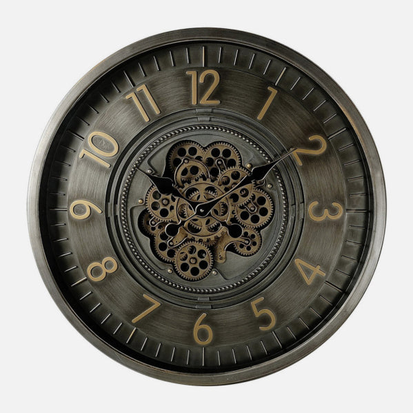 Reloj De Pared Trento Oro/cuero 66x66x10cm Engrana Jes Con Movimiento