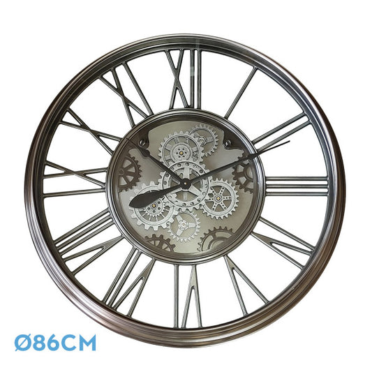 Reloj De Pared Turin Niquel 86x86x8,5cm Engranajes Con Movimiento