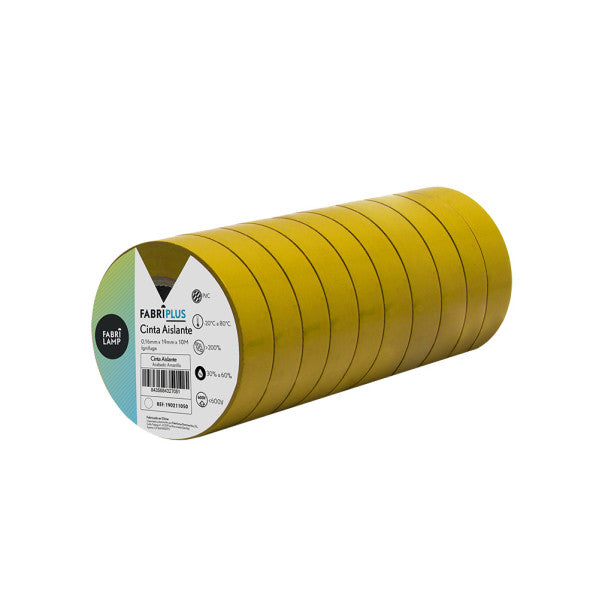 Rollo Cinta Aislante Pvc Amarilla 19mmx10m Para El Ectricista Flexible Y Duradera