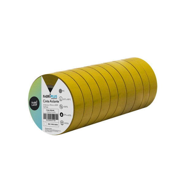 Rollo Cinta Aislante Pvc Amarilla 19mmx20m Para Electricista Flexible Y Duradera